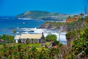 Church on a coastal hillside in St Vincent and the Grenadines