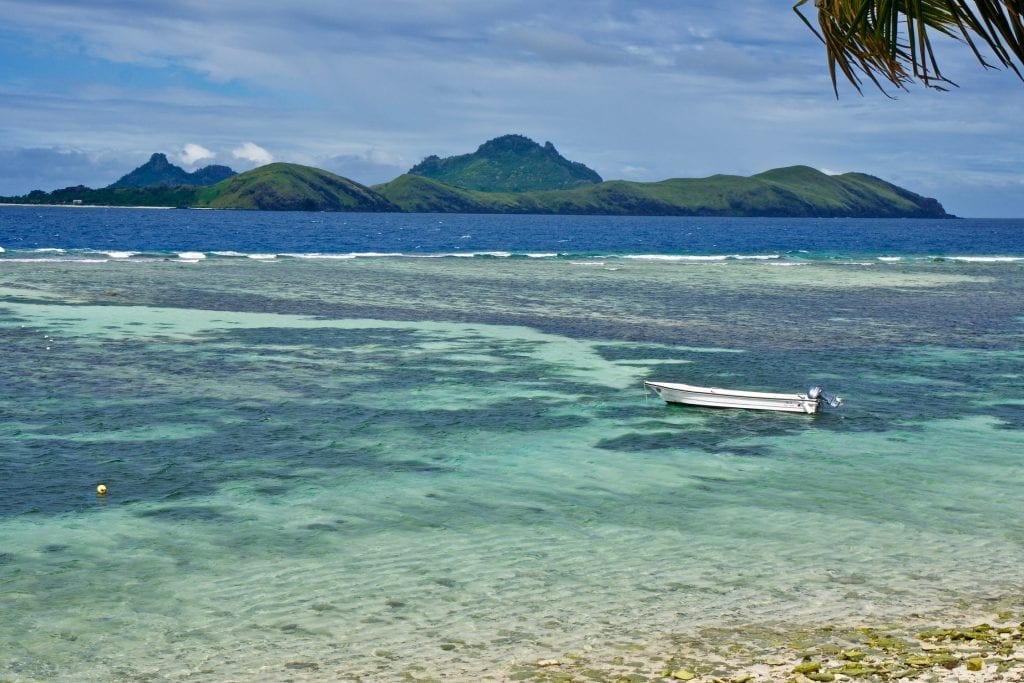 small speedboat moored up, Tokoriki Island, Fiji