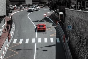 A Ferrari driving the streets of Monaco