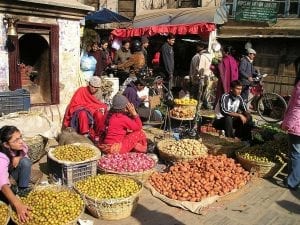 Street market in Nepal with food for sale