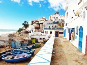 small boats tied up in Taghazout, Morocco