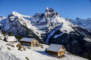 Skiing chalets in the Alps