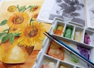 watercolour painting of sunflowers