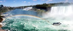 A rainbow forming in the Niagara Falls spray