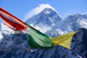 Snow blowing off Mount Everest in the distance.