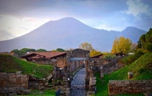 The shadows of Mount Vesuvius in the background