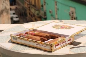 A box of Cuban cigars