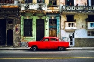 A red vintage American car in Havana