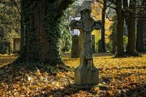 A headstone in a grave yard