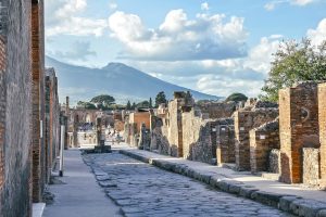 Pompeii with Mount Vesuvius in the background