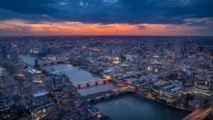 A view down the River Thames from an aerial position