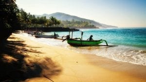 Tradional Indonesian outrigger boats on the shores of Bali