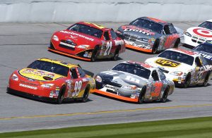 NASCAR racers lining up to start the race