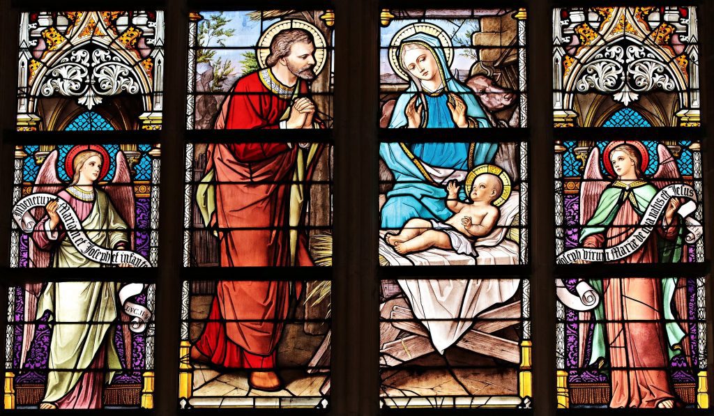 Stained glass windows of an Anglican christian church