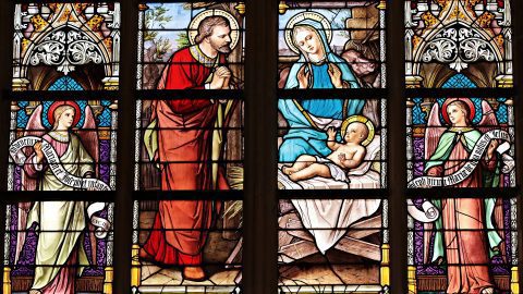 Stained glass windows of an Anglican christian church