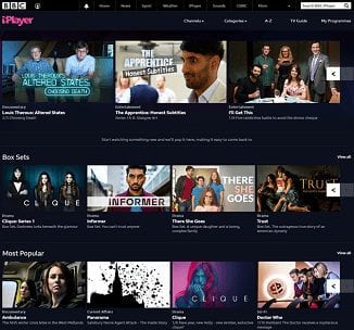 screenshot of BBC's iplayer digital streaming service