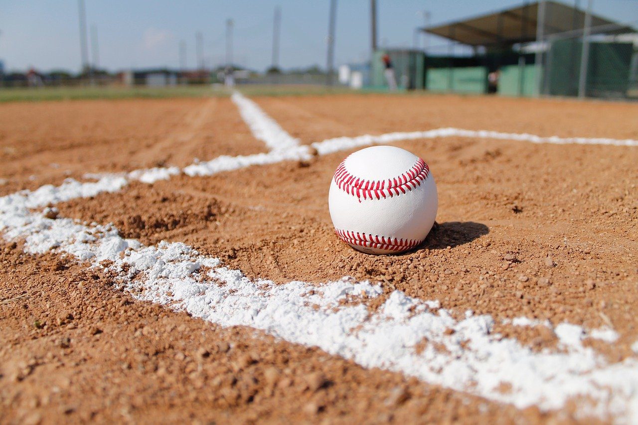 a baseball on a baseball field