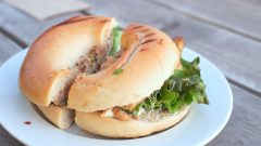 Bagel and smoked salmon with cream cheese