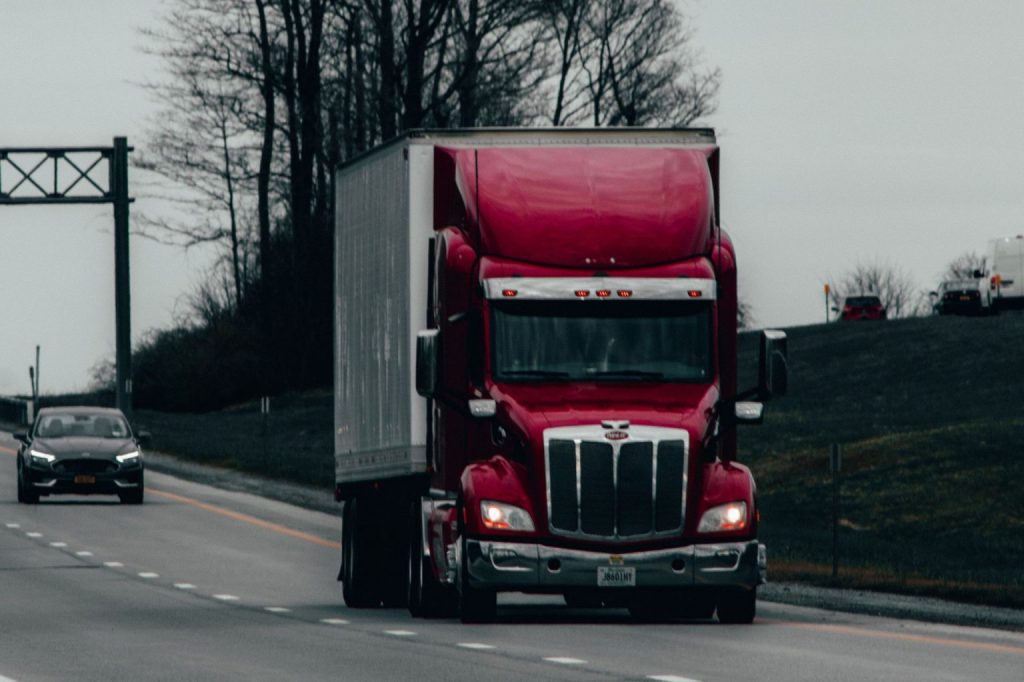 Truck driving on a highway