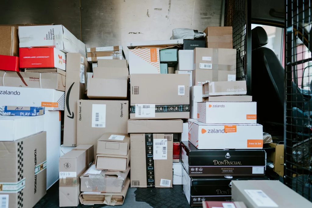 A lot of packages in the delivery van