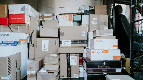 A lot of packages in the delivery van